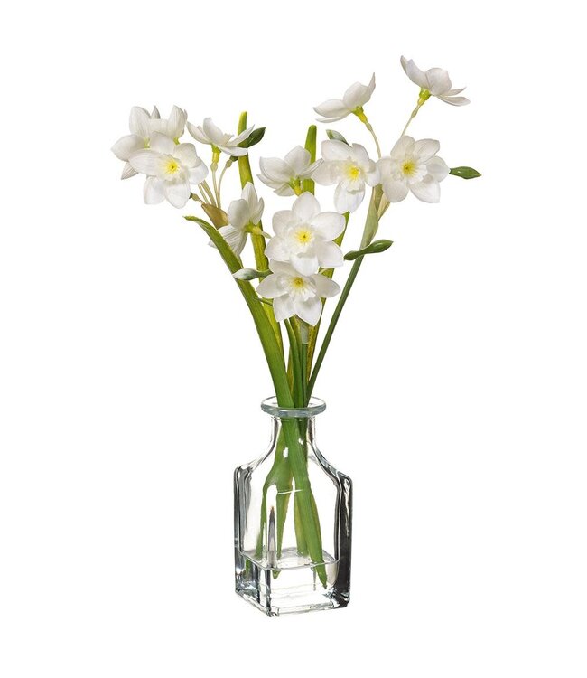 12" Ranunculus in Glass Vase White