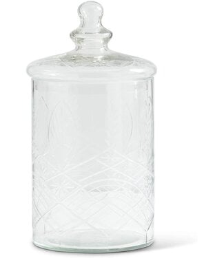 Clear Glass Etched Lidded Container