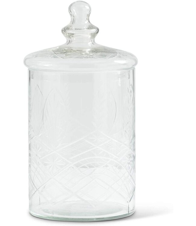 Clear Glass Etched Lidded Container