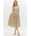 Ellie Multicolor Floral Strapless Pleated Midi Dress