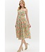 Ellie Multicolor Floral Strapless Pleated Midi Dress