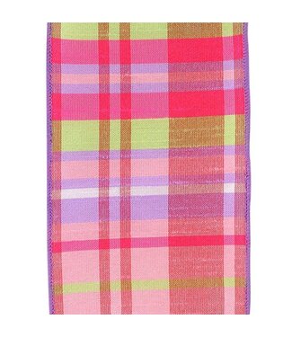 Pastel Dupioni Plaid Bright Wired Edge Rd, Multi, 4 Inch, 10 Yards