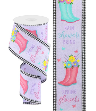 2.75"X10y Rainboot/Floral W/Gingham Edge
