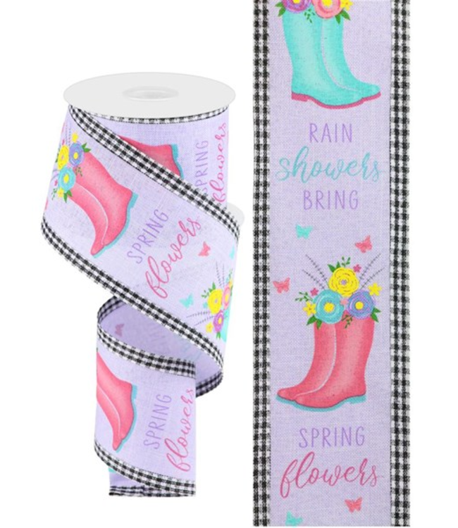 2.75"X10y Rainboot/Floral W/Gingham Edge