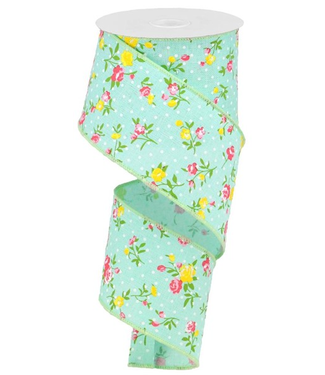 2.5"X10yd Vintage Floral W/Dots On Royal