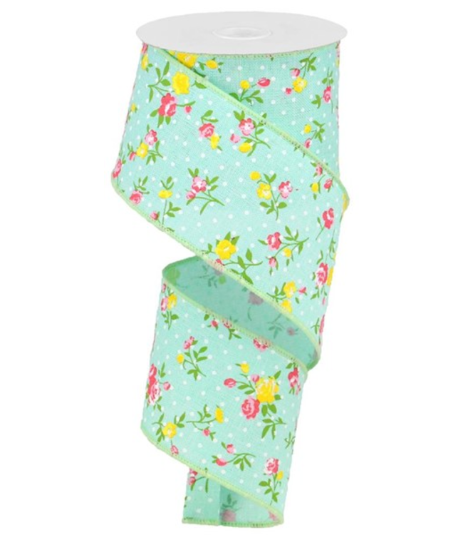 2.5"X10yd Vintage Floral W/Dots On Royal