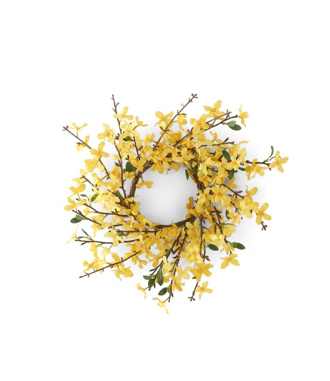 15 Inch Yellow Forsythia Candle Ring