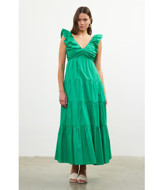 Joy Poplin V Neck Shirred Maxi Dress