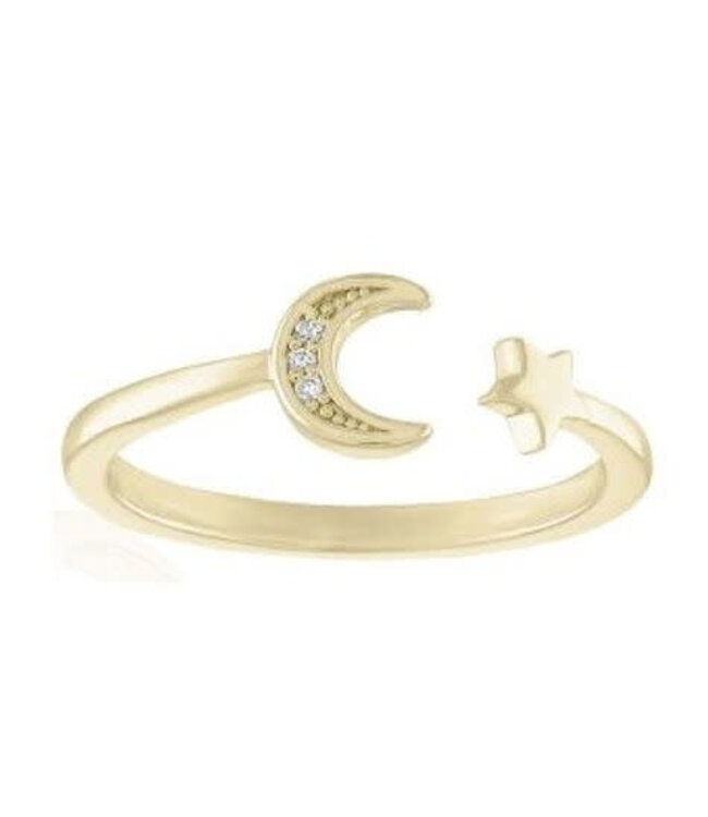 Open CZ Moon & Star Gold Layers Ring