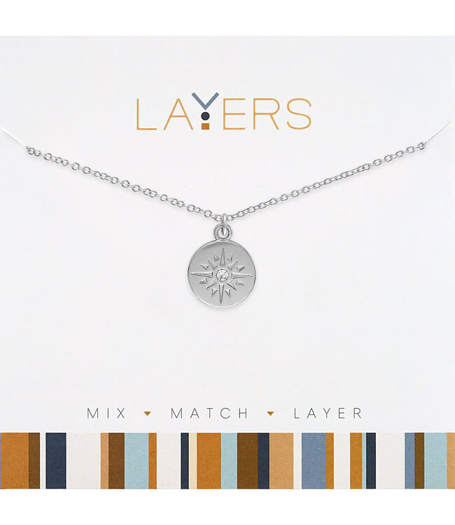 Silver Sunburst Disc Layers Necklace