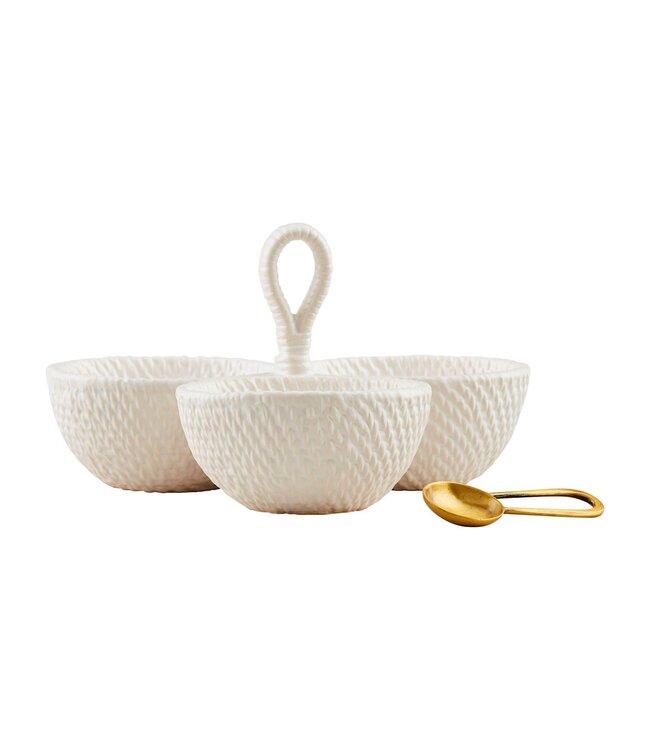 Woven Stoneware Triple Tidbit -Sold as Set