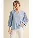 Eleanor Solid 3/4 Lace Cut-Out Sleeves Top