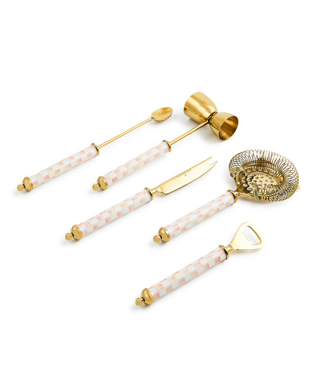 MACKENZIE CHILDS Rosy Check 3260 Bar Tool Set