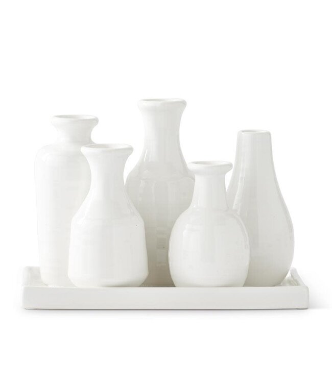 6.25" Cluster of 5 Ceramic Vases w/Attached Tray