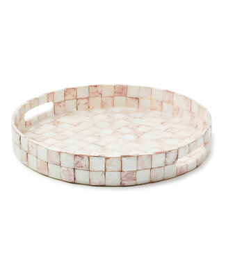 MACKENZIE CHILDS Rosy Check Capiz Round Tray