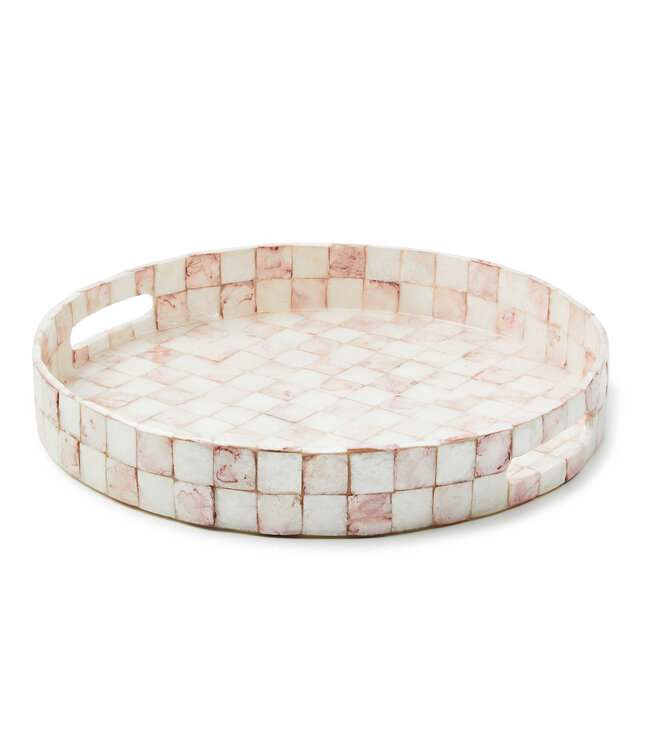 MACKENZIE CHILDS Rosy Check Capiz Round Tray