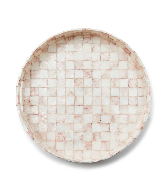 MACKENZIE CHILDS Rosy Check Capiz Round Tray