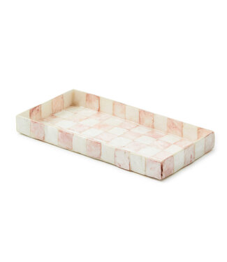 MACKENZIE CHILDS Rosy Check Capiz Vanity Tray
