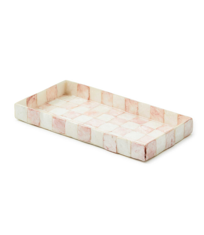 MACKENZIE CHILDS Rosy Check Capiz Vanity Tray
