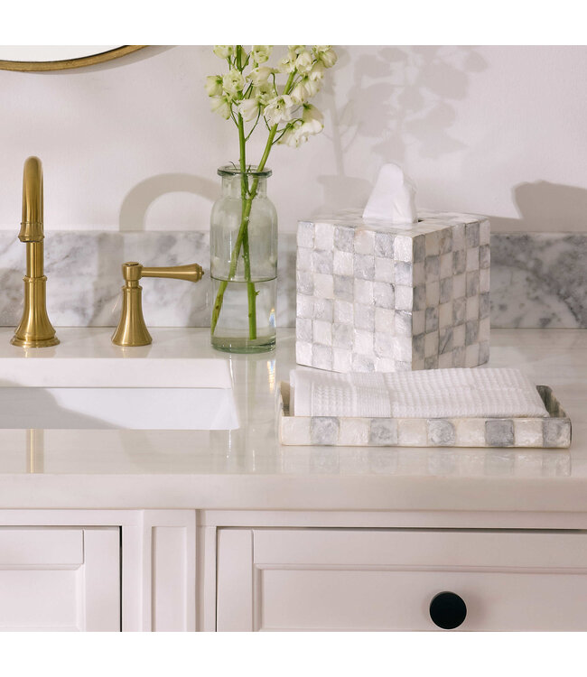 MACKENZIE CHILDS Sterling Check Capiz Vanity Tray