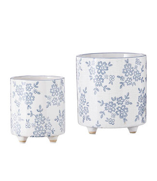 Blue Floral Transferware Pots