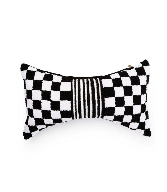 MACKENZIE CHILDS Black Check Bow Throw Pillow