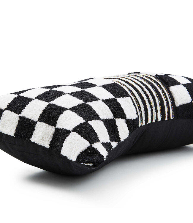 MACKENZIE CHILDS Black Check Bow Throw Pillow