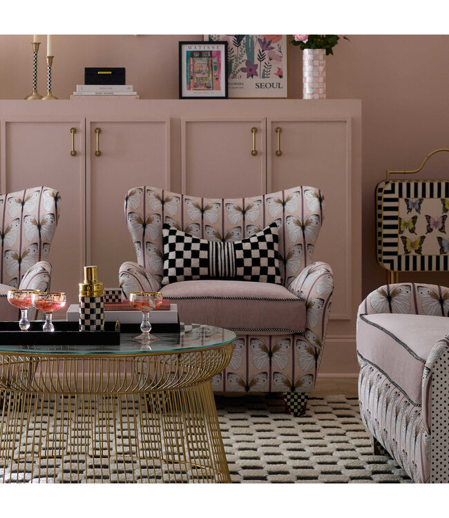 MACKENZIE CHILDS Black Check Bow Throw Pillow