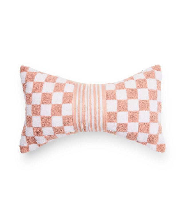 MACKENZIE CHILDS Pink Check Bow Throw Pillow