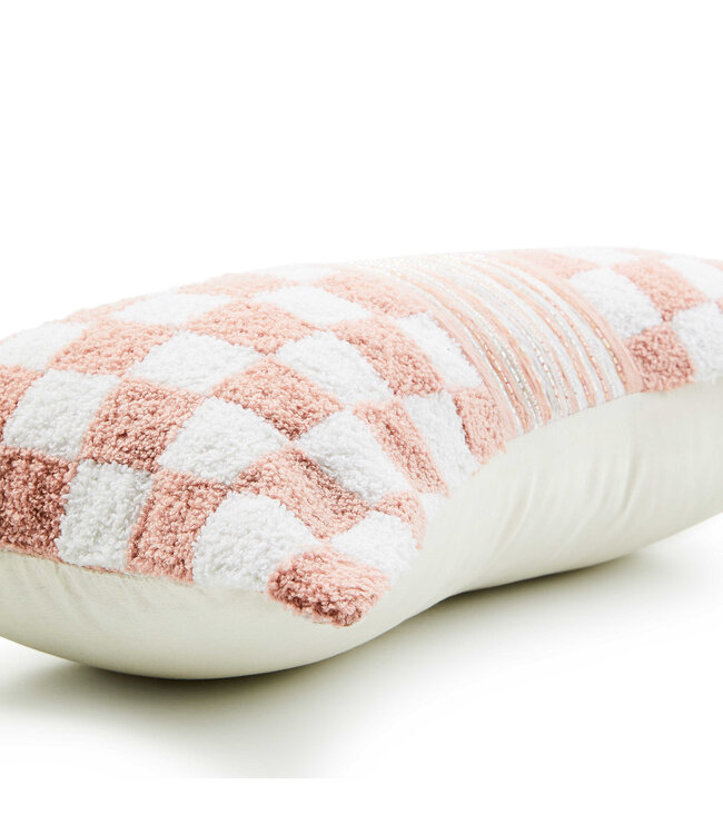 MACKENZIE CHILDS Pink Check Bow Throw Pillow