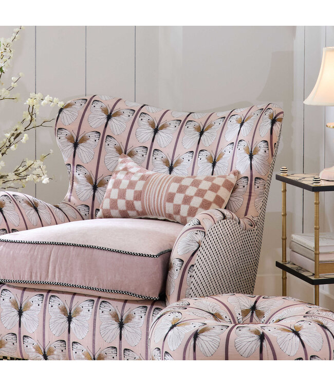 MACKENZIE CHILDS Pink Check Bow Throw Pillow