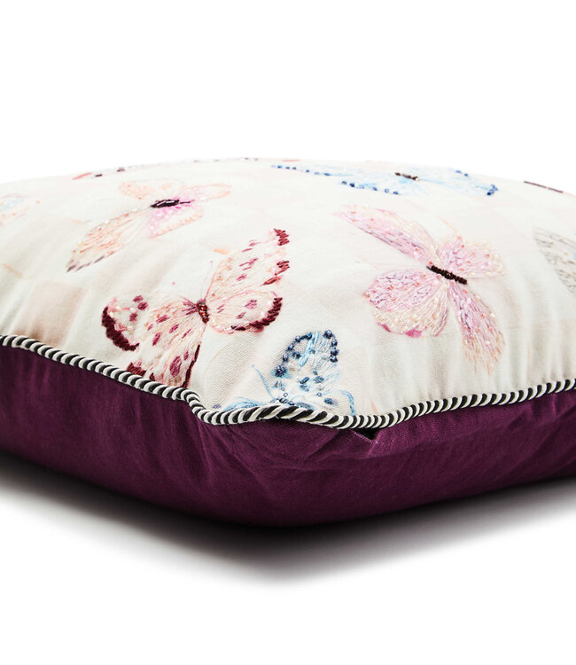 MACKENZIE CHILDS Eternity Butterfly Checked Throw Pillow