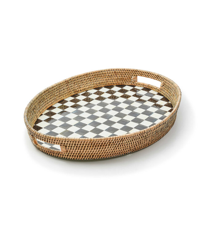 MACKENZIE CHILDS Courtly Check Rattan & Enamel Party Tray