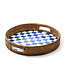 MACKENZIE CHILDS Royal Check Enamel & Rattan Round Serving Tray