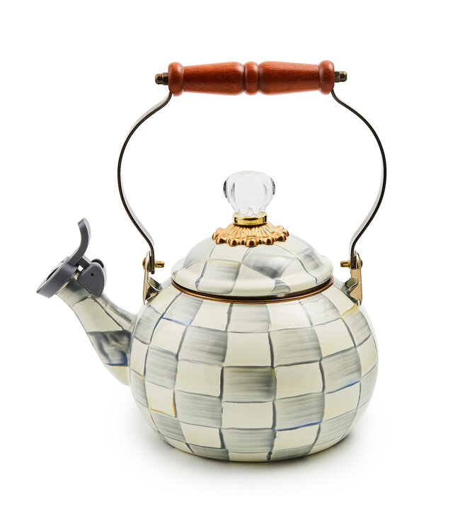 MACKENZIE CHILDS Sterling Check Whistling Tea Kettle