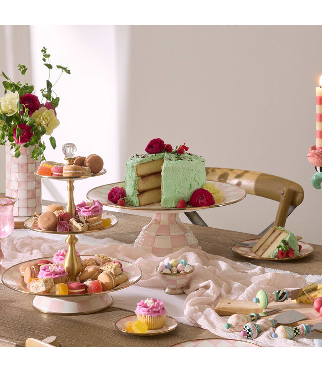 MACKENZIE CHILDS Rosy Check Large Pedestal Platter