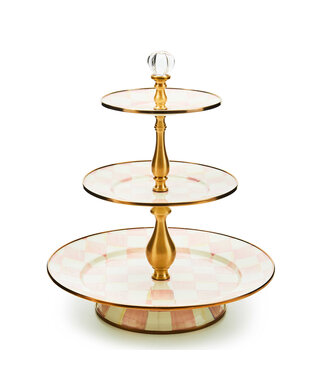 MACKENZIE CHILDS Rosy Check Three Tier Sweet Stand