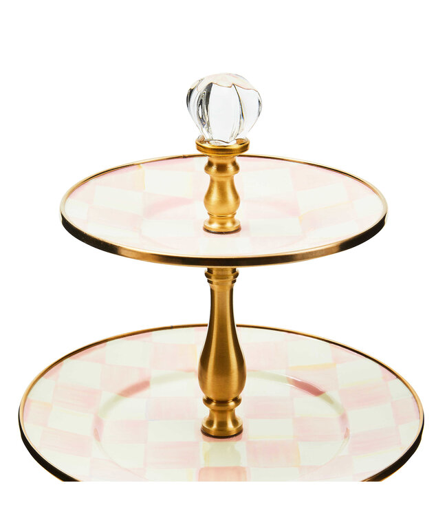 MACKENZIE CHILDS Rosy Check Three Tier Sweet Stand