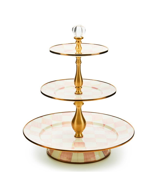 MACKENZIE CHILDS Rosy Check Three Tier Sweet Stand