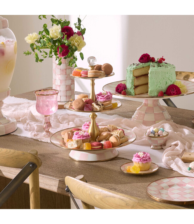 MACKENZIE CHILDS Rosy Check Three Tier Sweet Stand