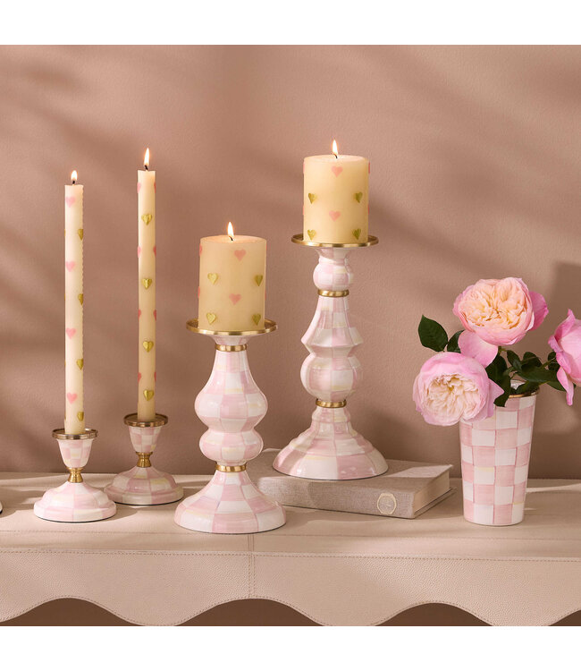 MACKENZIE CHILDS Rosy Check Pillar Candlestick