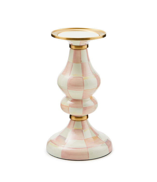 MACKENZIE CHILDS Rosy Check Pillar Candlestick