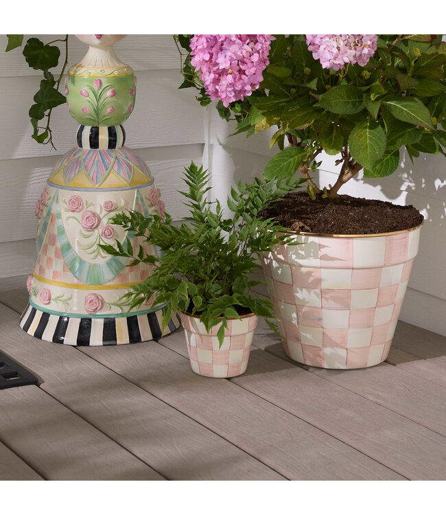 MACKENZIE CHILDS Rosy Check Small Garden Pot