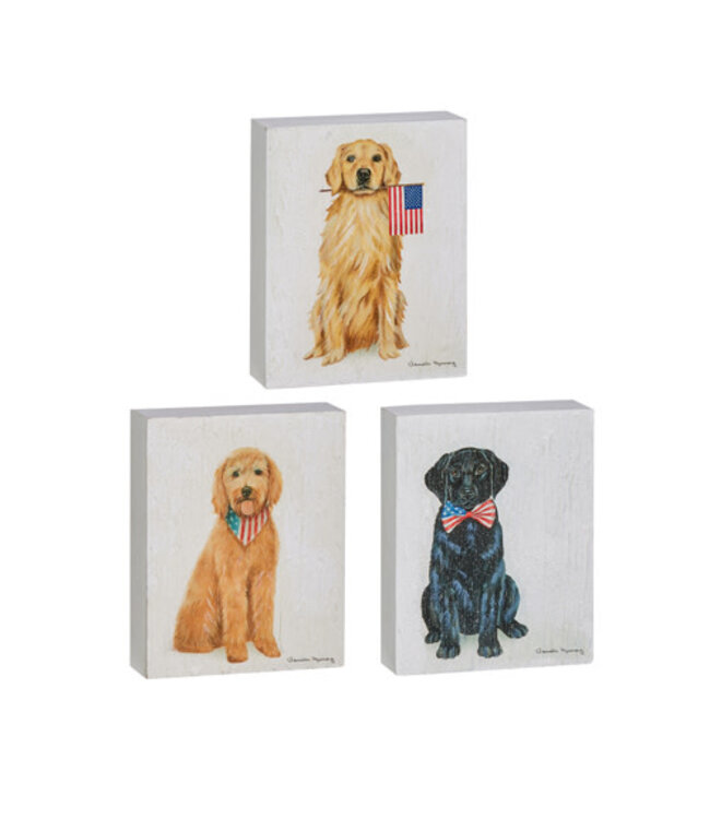 8" Patriotic Pup Wood Block