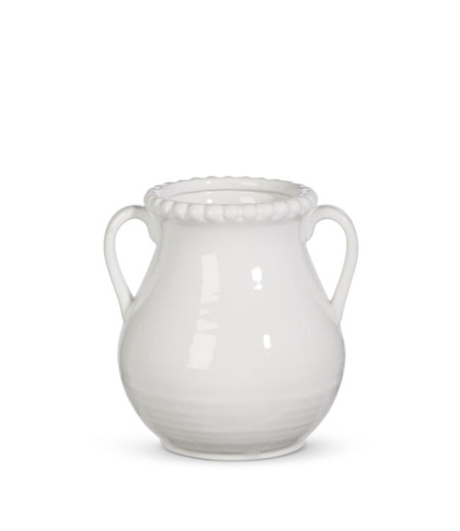 7" Handled White Vase