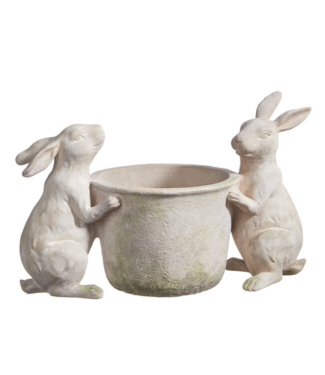 15.5” Rabbits With Flower Pot