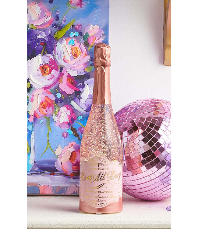 12.25” Lighted Rose Bottle With Swirling Glitter