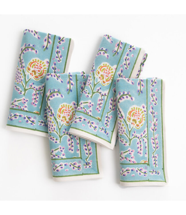 POMEGRANATE Climbing Dahlia Sky Blue Napkin - Sold as Set