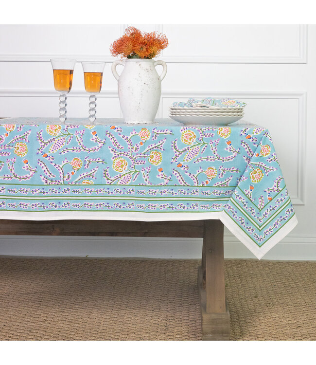 POMEGRANATE Climbing Dahlia Sky Blue Tablecloth