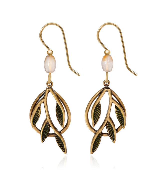 SILVER FOREST Branch in Teardrop Green and Gold Earrings